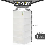 Citylife 135L 5 Tier Storage Cabinet Space Saving Drawer Knock Down Cabinet Cabinet Organizer G-5091