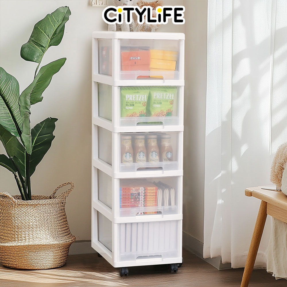 Citylife 90L 5 Tier Storage Cabinet Space Saving Drawer Cabinet Organizer With Wheels G-5022