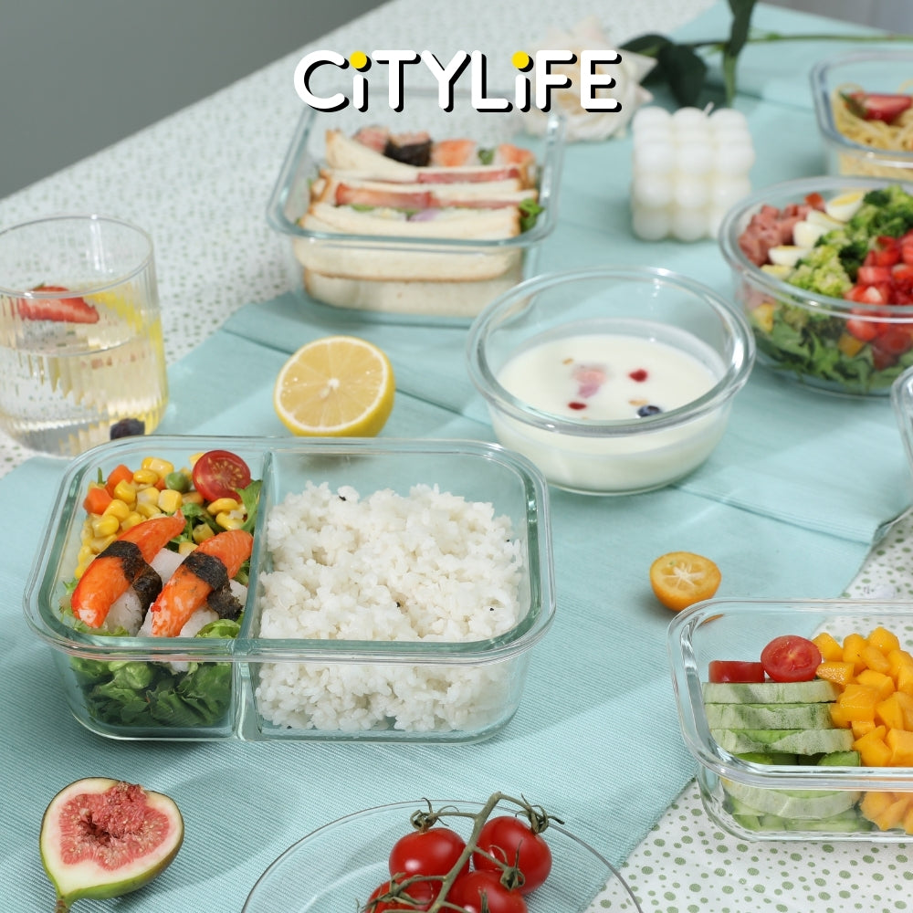 (Gift Pack Bundle) Citylife Air-tight Glass Lunch Box Oven Microwave Glass Food Container Bento Box H-84818283