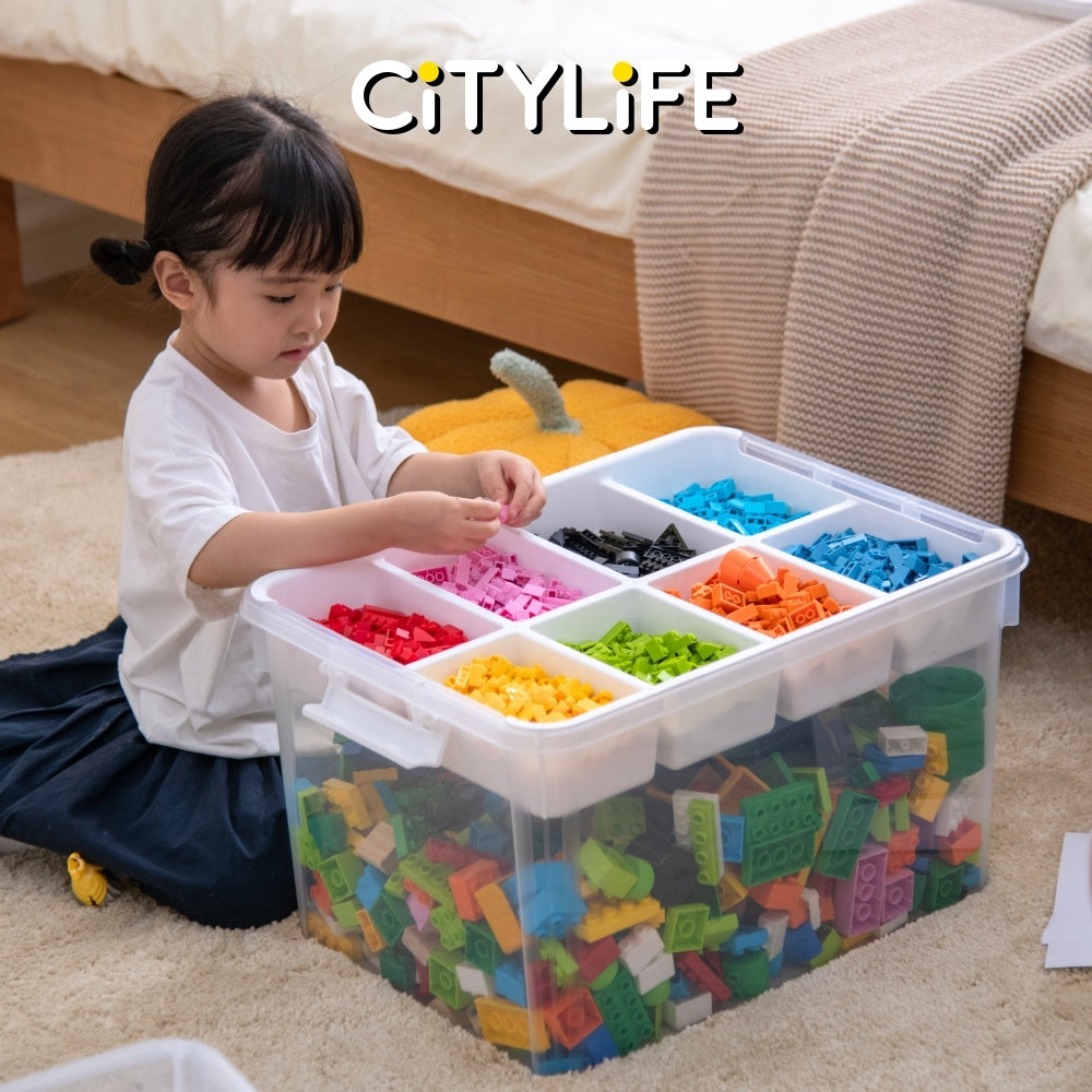 Citylife 43L Transparent Organizer Stackable Storage Container Box With Extra Compartment Tray X-6017