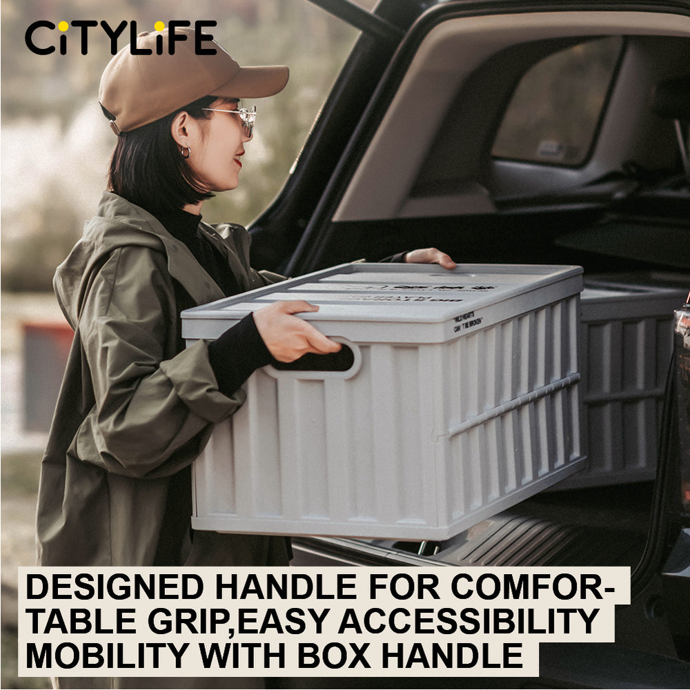 Citylife 64L Collapsible Storage Box Crate with Lid Folding Storage Box with Cover Panel for Home Outdoor