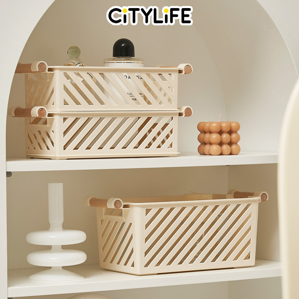 (Bundle of 2) Citylife Stackable Storage Box Crate Storage Basket Open Top Table Decorative Tray Organizer H-8018889