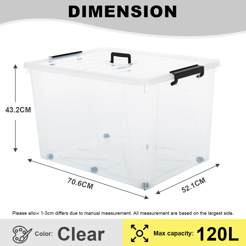 Citylife 120L Widea Transparent Storage Box Stackable Storage Large Container Box With Wheels X-6327