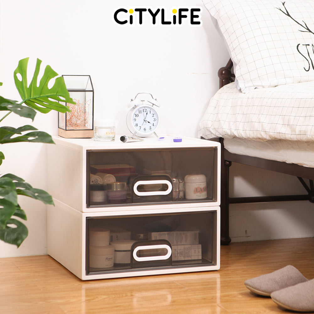 (Bundle of 2) Citylife 25L Stackable Storage Chest Drawers box Home Organizer Drawer Plastic Cabinet G-5203