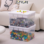 Citylife 16L/43L Plastic Storage Box With Building Baseplate Lid Container With Extra Compartment Tray X-60151617