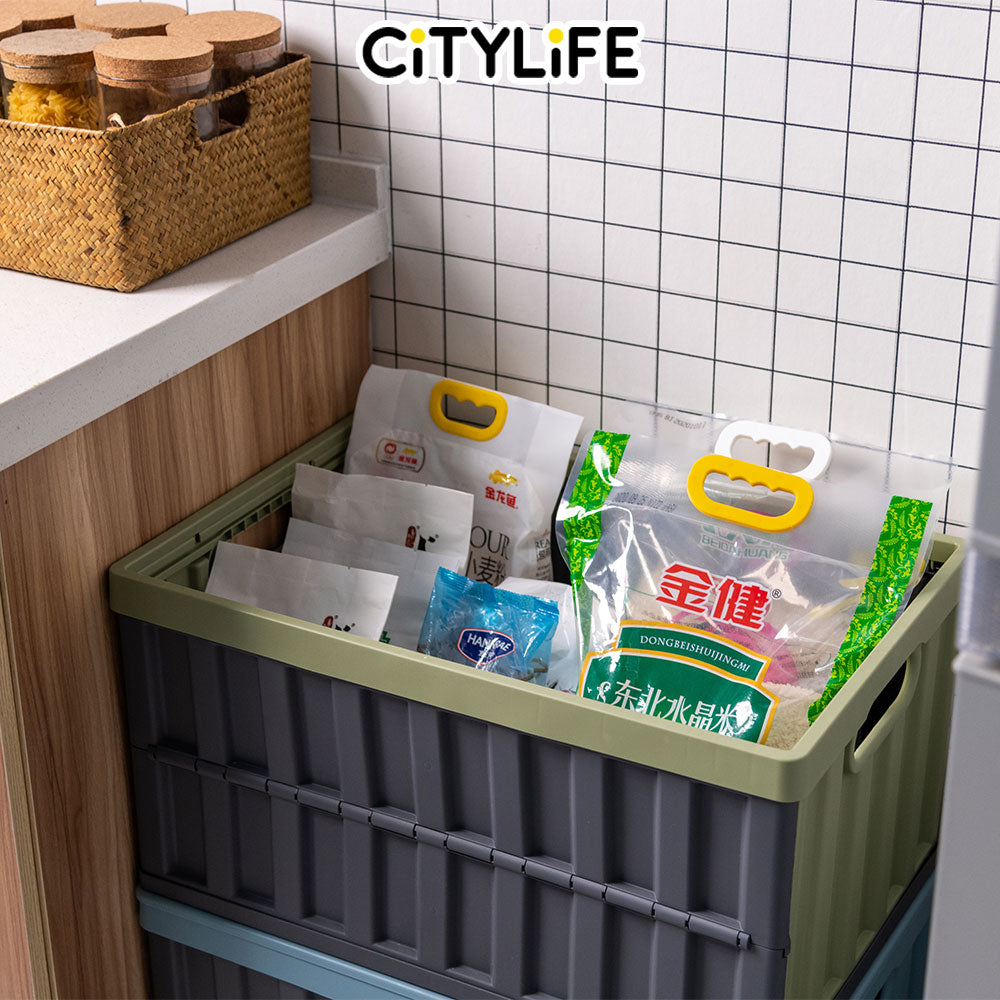 Citylife 64L Collapsible Storage Box Crate with Lid Folding Storage Box with Cover Panel for Home Outdoor X-6275