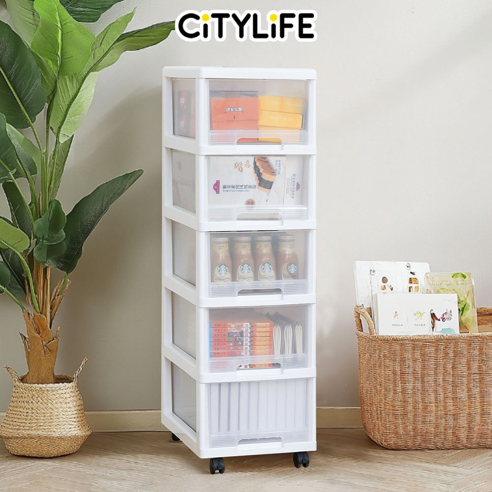 Citylife 90L 5 Tier Storage Cabinet Space Saving Drawer Cabinet Organizer With Wheels G-5022