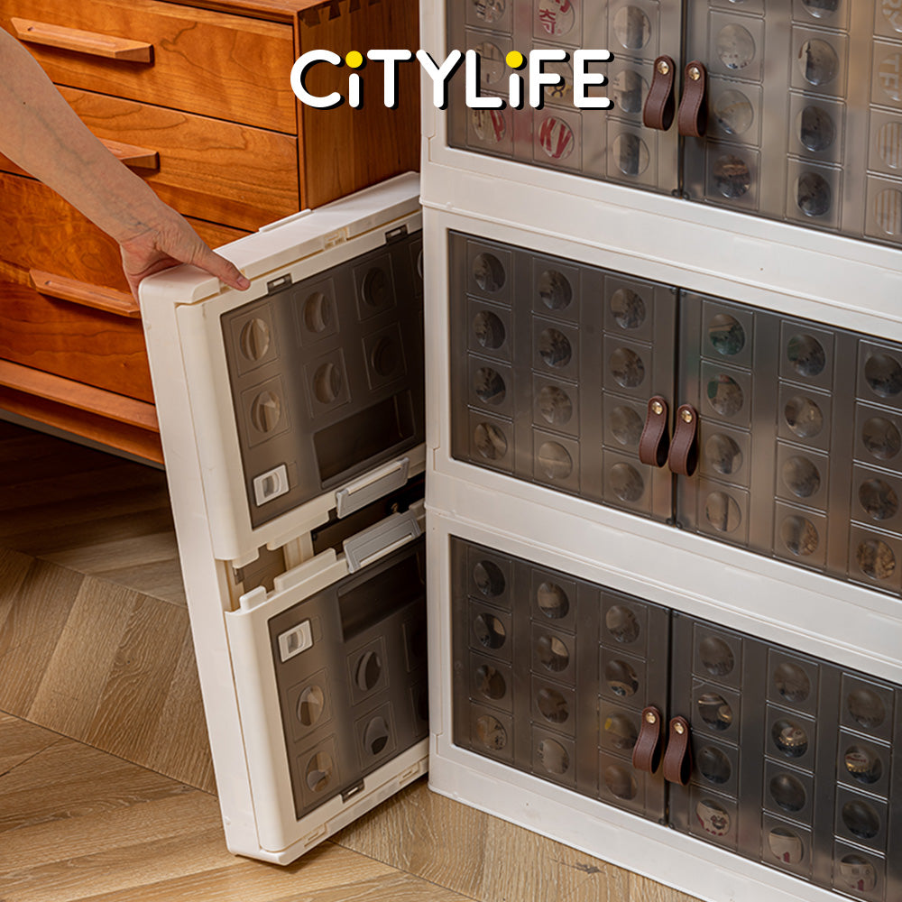 Citylife 73L-125L Folding Storage Cabinet Wardrobe Organizer Stackable Double Door Foldable Home Clothes Snacks Storage Cabinet G-51444546