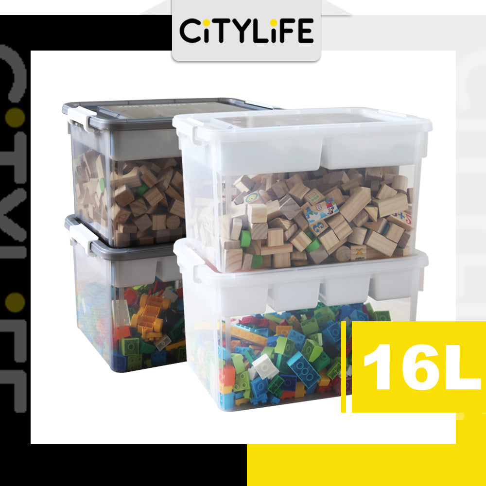 Citylife 16L/43L Transparent Organizer Stackable Storage Container Box With Extra Compartment Tray X-60111218