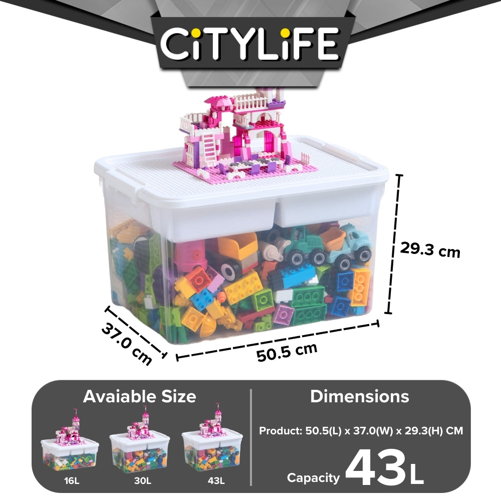 Citylife 43L Transparent Organizer Stackable Storage Container Box With Extra Compartment Tray X-6017