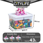 Citylife 43L Transparent Organizer Stackable Storage Container Box With Extra Compartment Tray X-6017