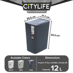 Citylife 12L Bathroom Dustbin Kitchen Hand Press Trash Bin Garbage Bin Rubbish Bin T-3073