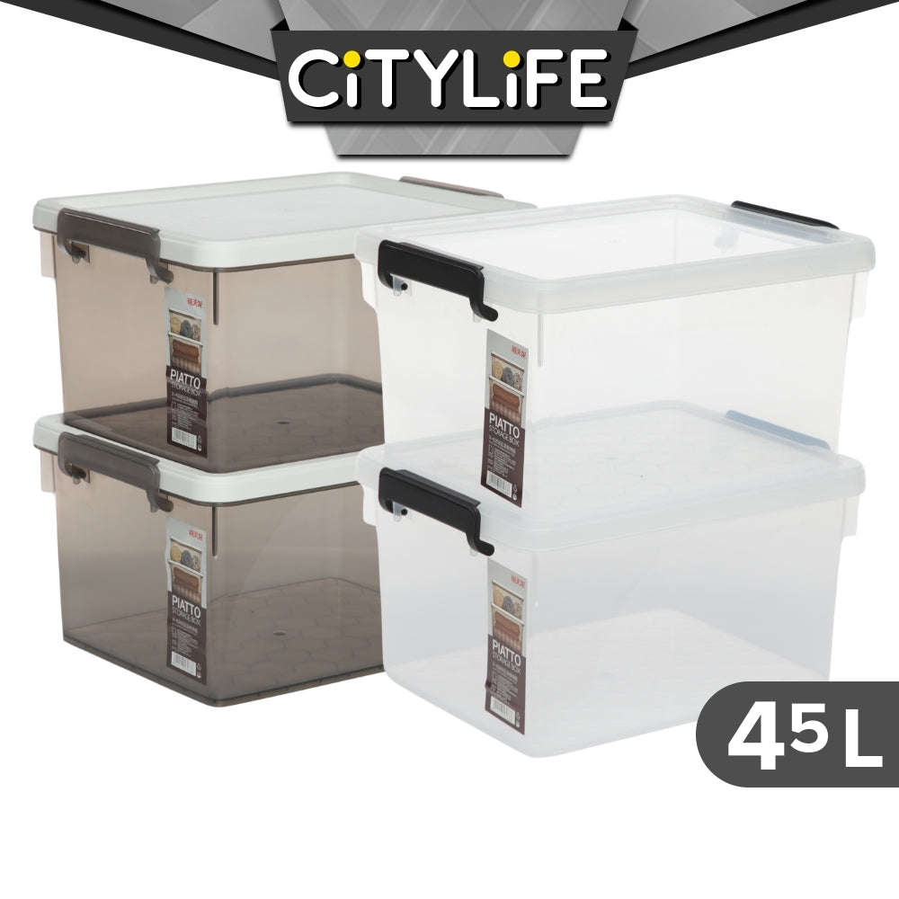 (BUNDLE OF 2) Citylife 45L PIATTO Transparent Organizer Stackable Storage Container Box X-6270