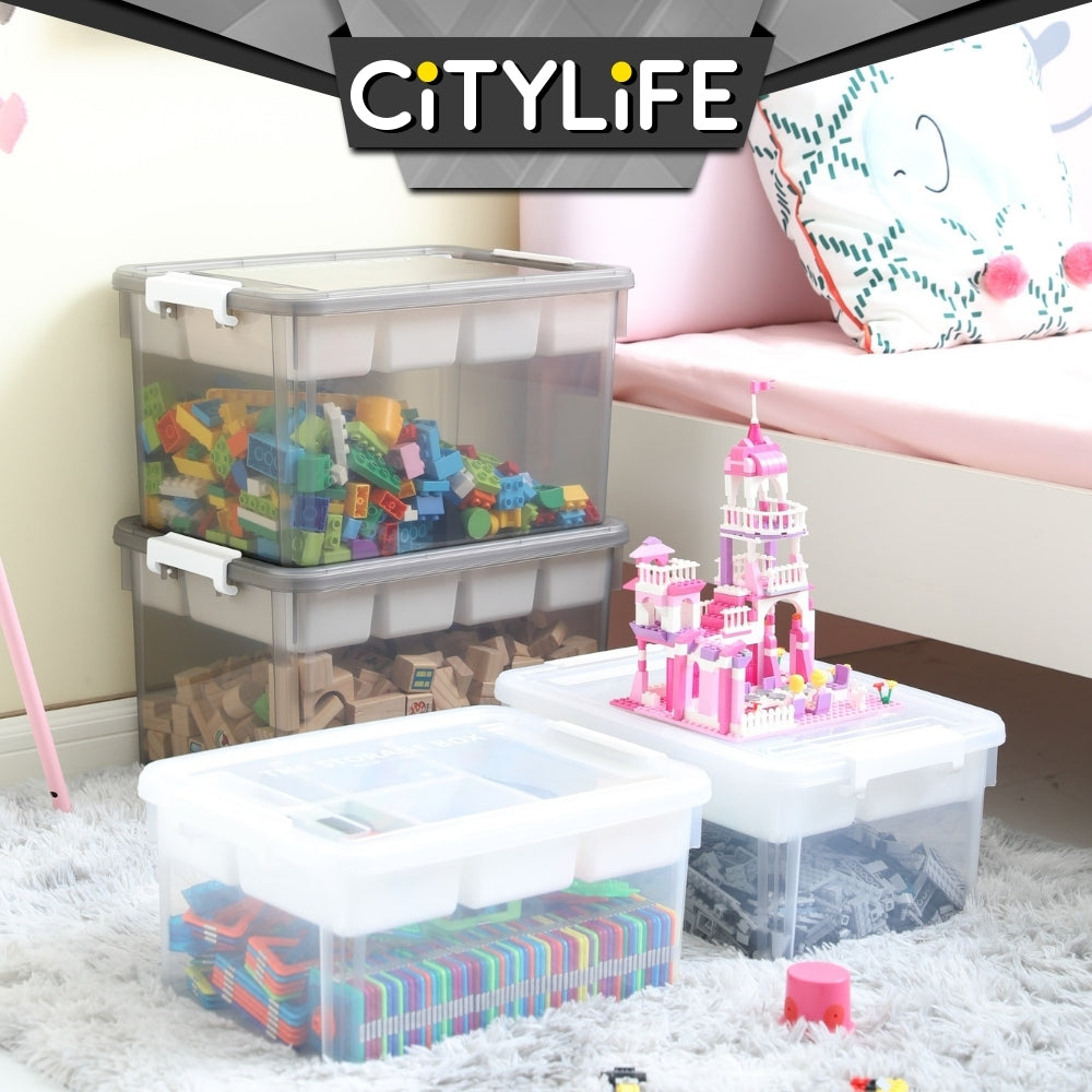 Citylife 43L Transparent Organizer Stackable Storage Container Box With Extra Compartment Tray X-6018