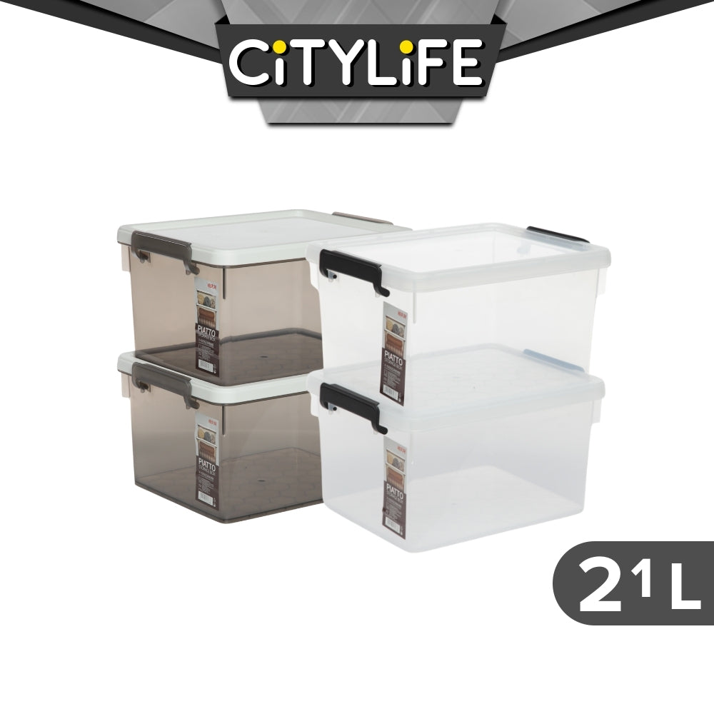 (BUNDLE OF 2) Citylife 21L PIATTO Transparent Organizer Stackable Storage Container Box X-6268