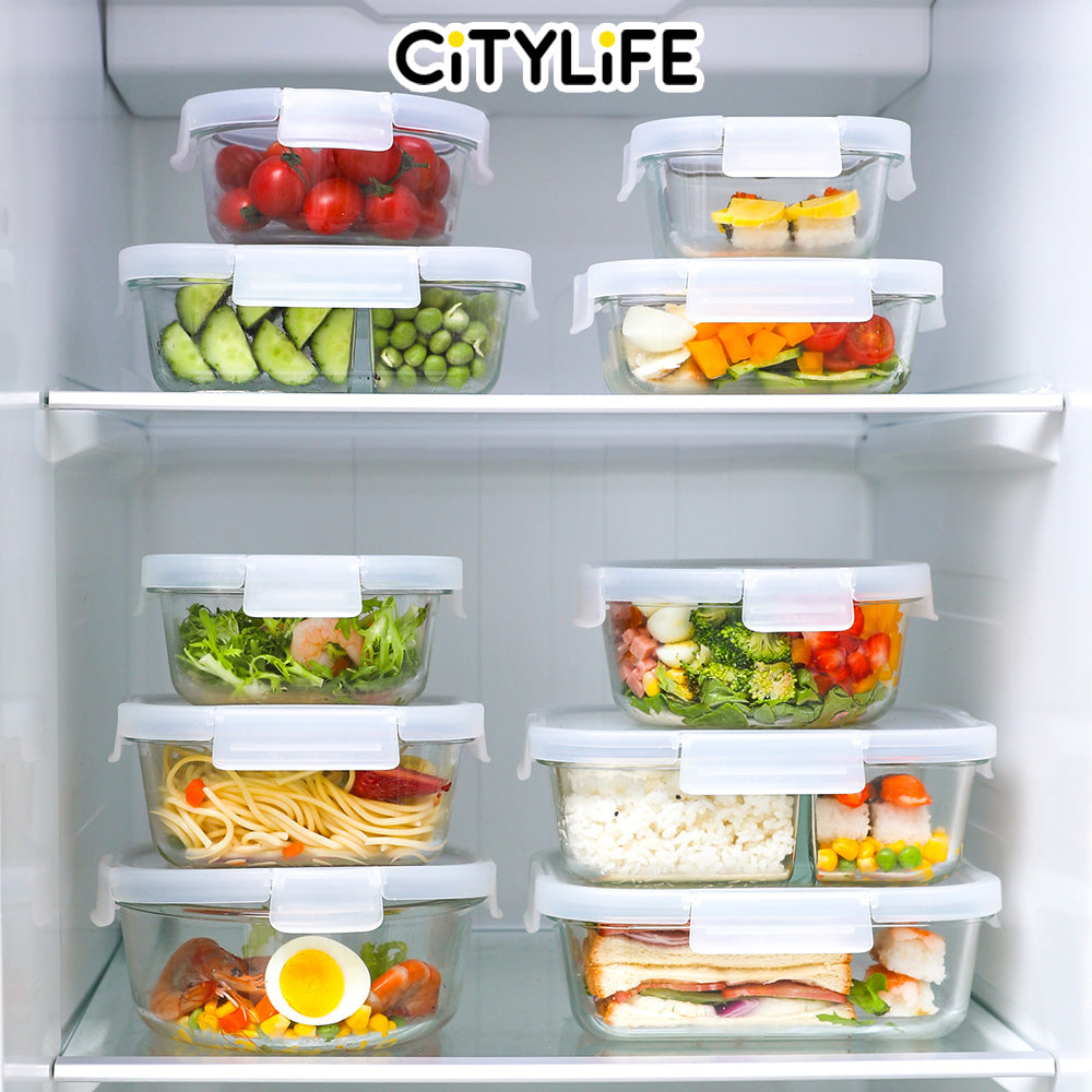 (Gift Pack Bundle) Citylife Air-tight Glass Lunch Box Oven Microwave Glass Food Container Bento Box H-84818283