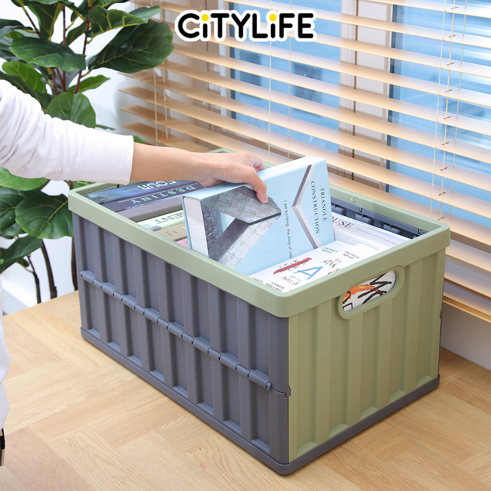 Citylife 64L Collapsible Storage Box Crate with Lid Folding Storage Box with Cover Panel for Home Outdoor X-6275