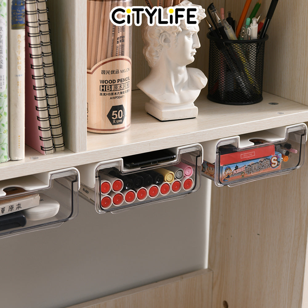 (Bundle of 2) Citylife 2 Packs Self-Adhesive Under Desk Drawer Slide Out Desk Organizers and Accessories H-8097