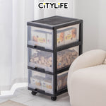 Citylife 54L 3 Tier Storage Cabinet Space Saving Drawer Cabinet Organizer With Wheels G-5020