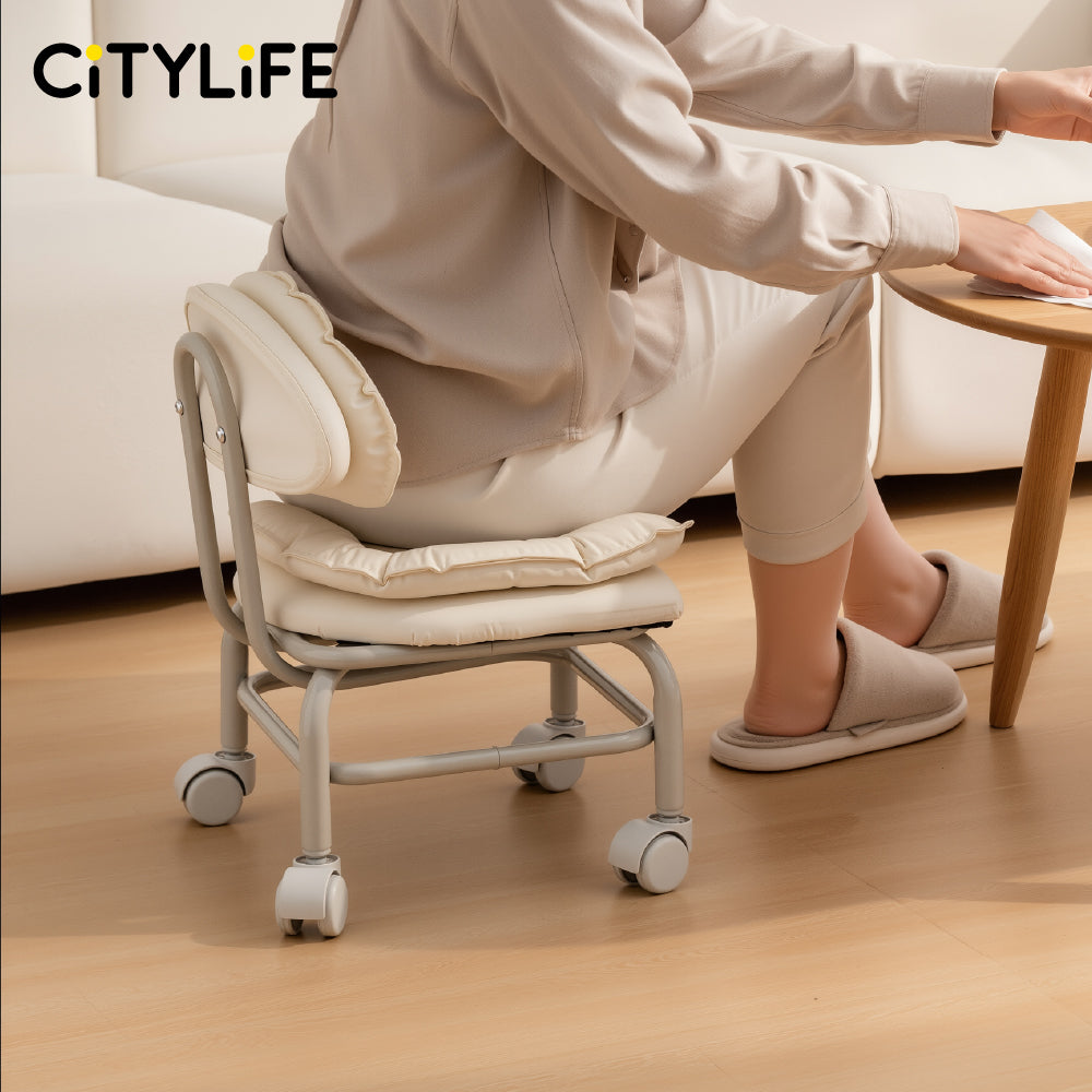 🔥NEW🔥Citylife Swivel Low Roller Seat Stool Children Small Chair Round Stool with Sofa Cushion Foot Pulley Moving