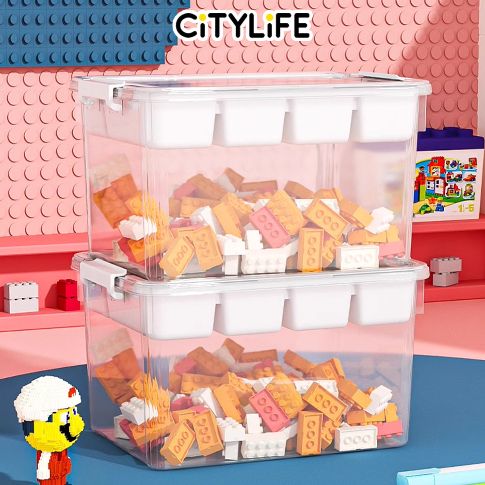 Citylife 43L Transparent Organizer Stackable Storage Container Box With Extra Compartment Tray X-6018