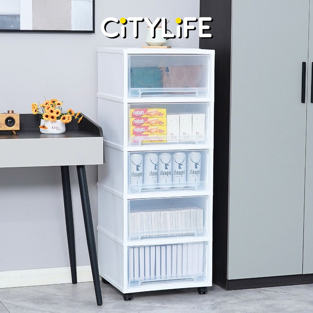 Citylife 135L 5 Tier Storage Cabinet Space Saving Drawer Knock Down Cabinet Cabinet Organizer G-5091