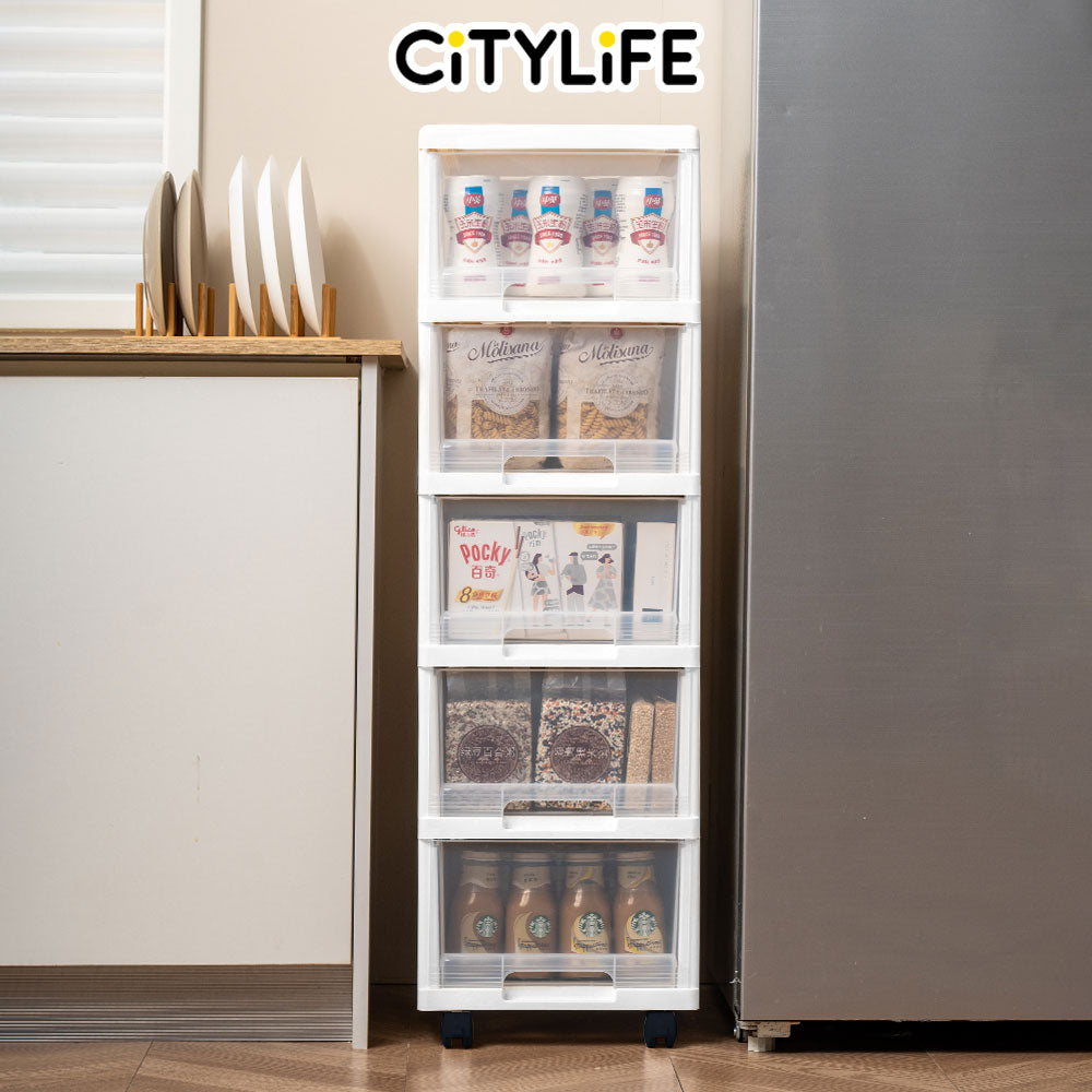 Citylife 90L 5 Tier Storage Cabinet Space Saving Drawer Cabinet Organizer With Wheels G-5022