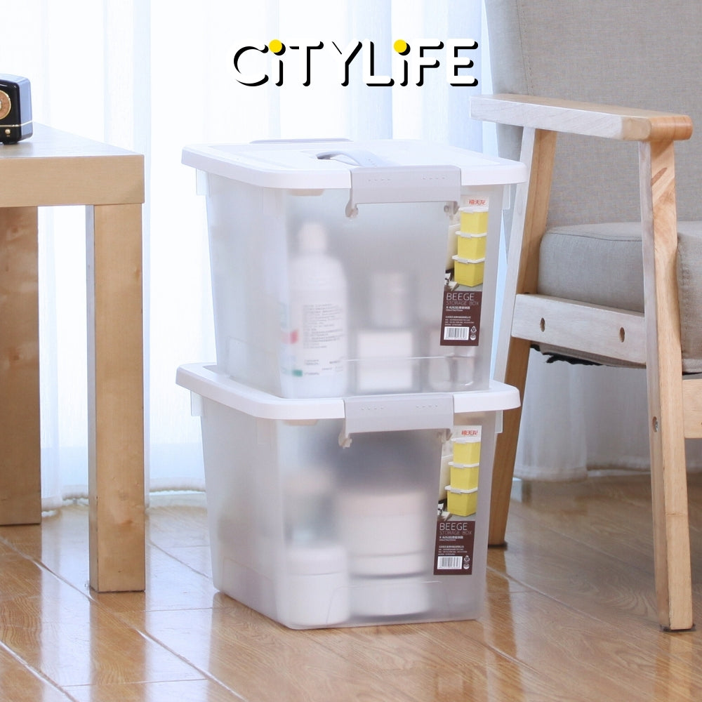 (BUNDLE OF 2) Citylife 14L Stackable Storage Container Box With Retractable Handle Plastic Container X-6262