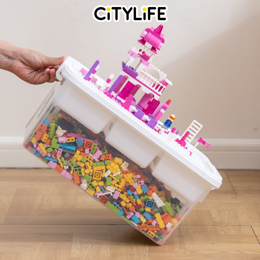 Citylife 16L/43L Plastic Storage Box With Building Baseplate Lid Container With Extra Compartment Tray X-60151617