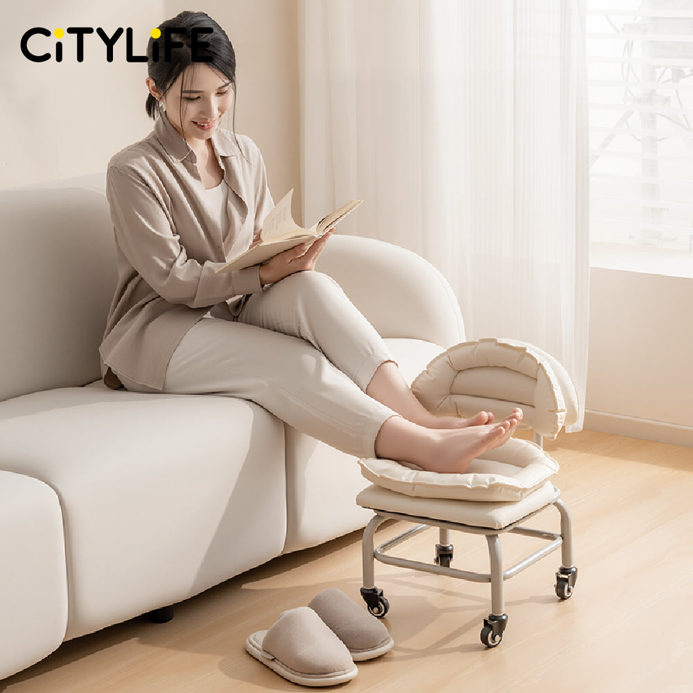🔥NEW🔥Citylife Swivel Low Roller Seat Stool Children Small Chair Round Stool with Sofa Cushion Foot Pulley Moving