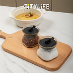 (1 Set) Citylife Kitchen Glass Jar Condiment Box Sealed Condiment BottleWith 3 Measurement Spoons H-9164