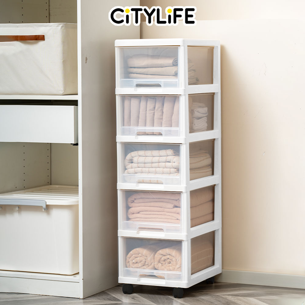 Citylife 90L 5 Tier Storage Cabinet Space Saving Drawer Cabinet Organizer With Wheels G-5022