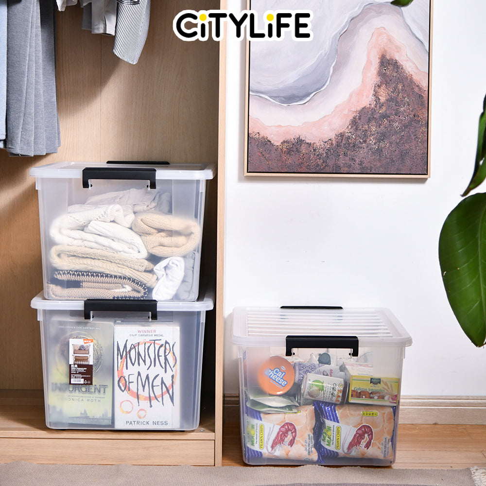 Citylife 84L Widea Transparent Storage Box Stackable Storage Large Container Box With Wheels X-6324