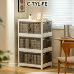 Citylife 73L-125L Folding Storage Cabinet Wardrobe Organizer Stackable Double Door Foldable Home Clothes Snacks Storage Cabinet G-51444546