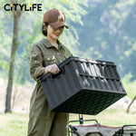 Citylife 64L Collapsible Storage Box Crate with Lid Folding Storage Box with Cover Panel for Home Outdoor