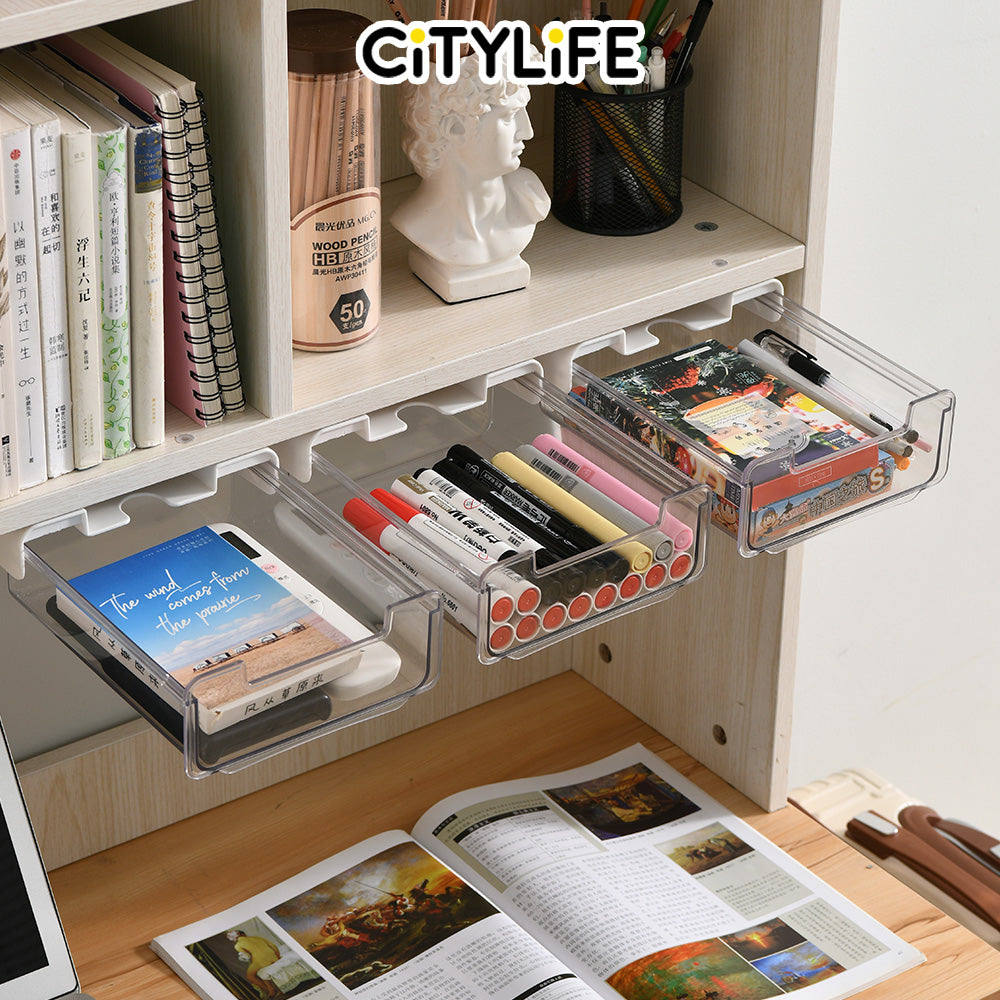 (Bundle of 2) Citylife 2 Packs Self-Adhesive Under Desk Drawer Slide Out Desk Organizers and Accessories H-8097