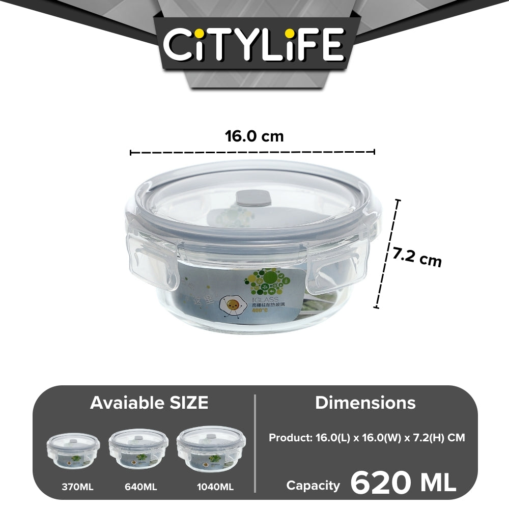 (Bundle of 2) Citylife Air-tight Glass Lunch Box Oven Microwave Glass Food Container Bento Box H-84878889