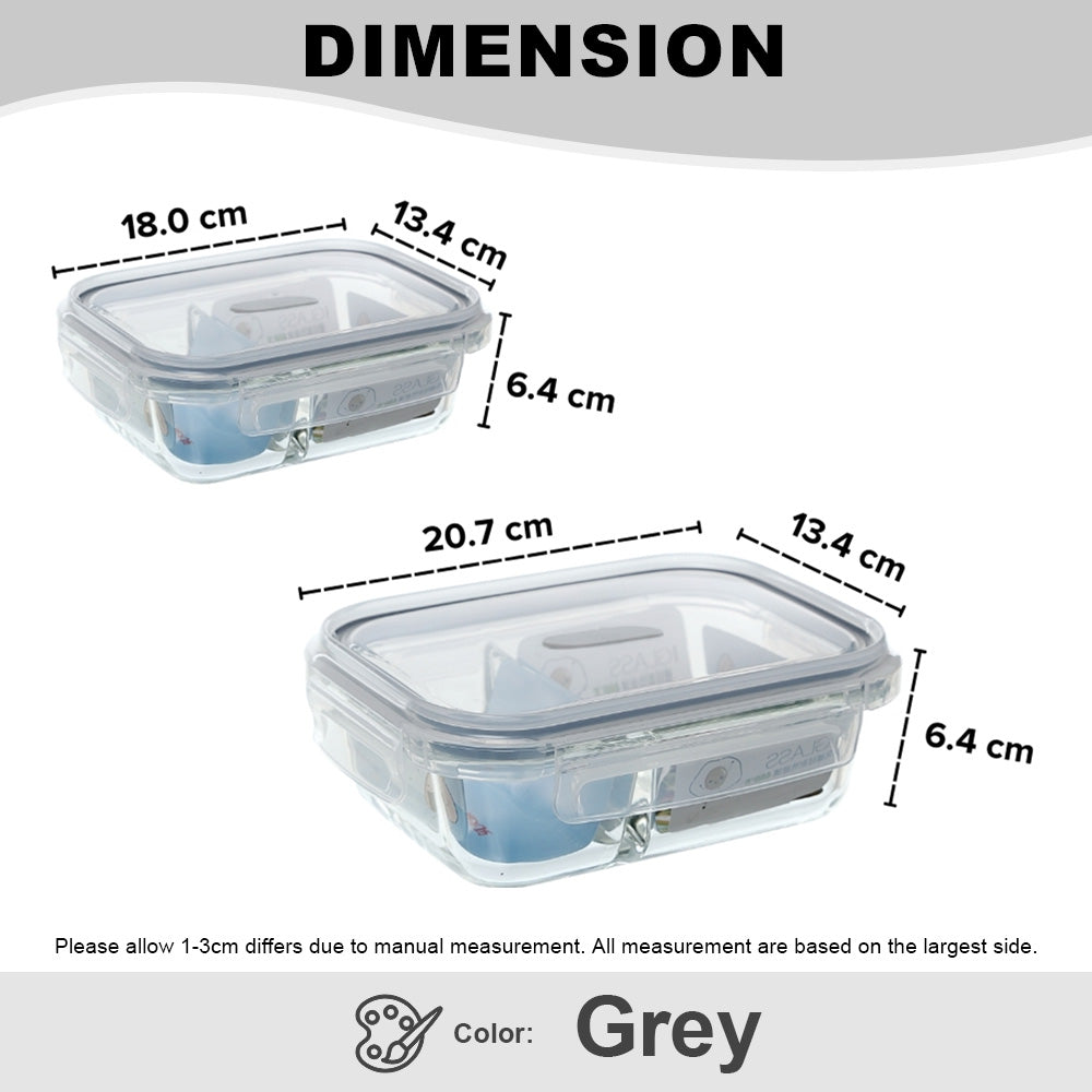 (Bundle of 2) Citylife Air-tight Glass Lunch Box Oven Microwave Glass Food Container Bento Box With Divider H-849091