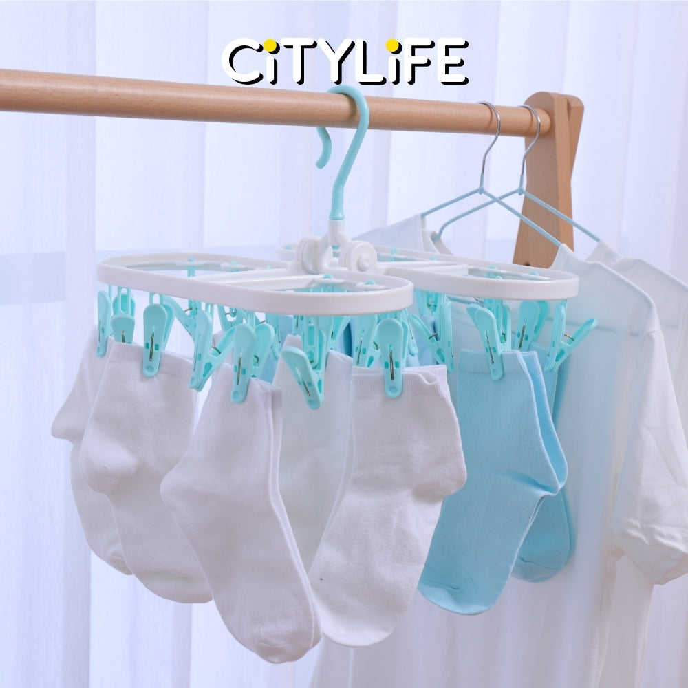 Citylife 12 / 24 Clothes Peg Hanger Foldable Laundry Hanging Clips Multi Pegs Rack J-870607