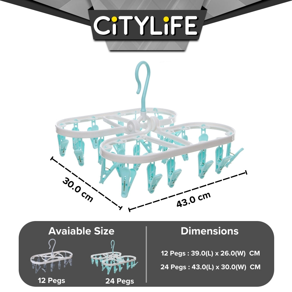 Citylife 12 / 24 Clothes Peg Hanger Foldable Laundry Hanging Clips Multi Pegs Rack J-870607