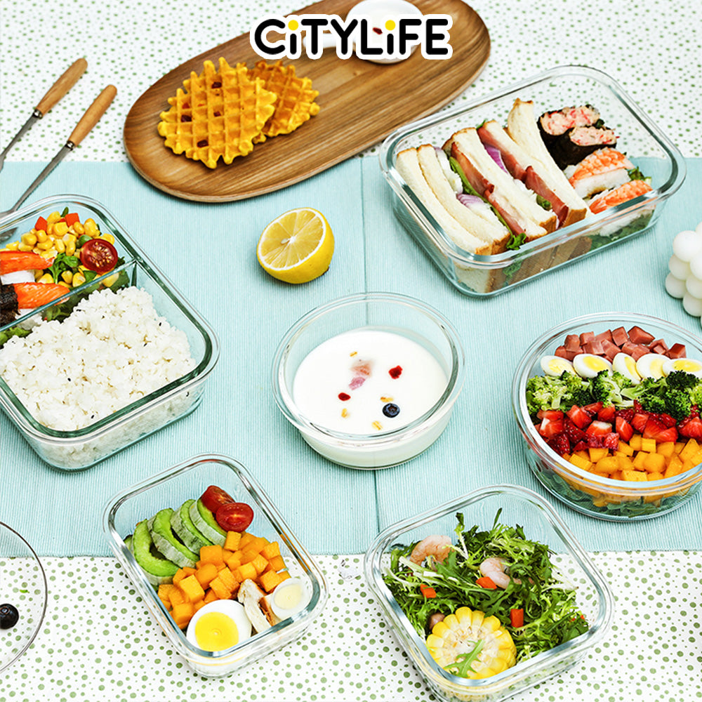 (Gift Pack Bundle) Citylife Air-tight Glass Lunch Box Oven Microwave Glass Food Container Bento Box H-84848586