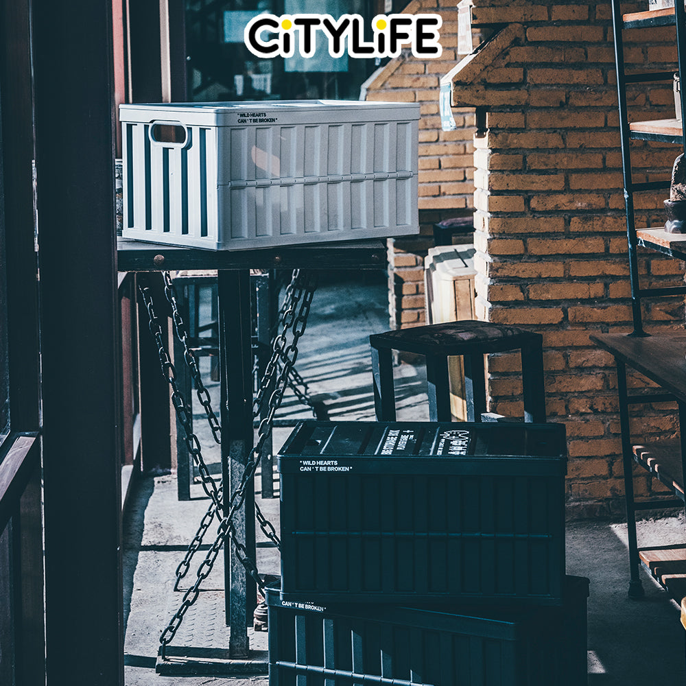 Citylife 64L Collapsible Storage Box Crate with Lid Folding Storage Box with Cover Panel for Home Outdoor X-6275