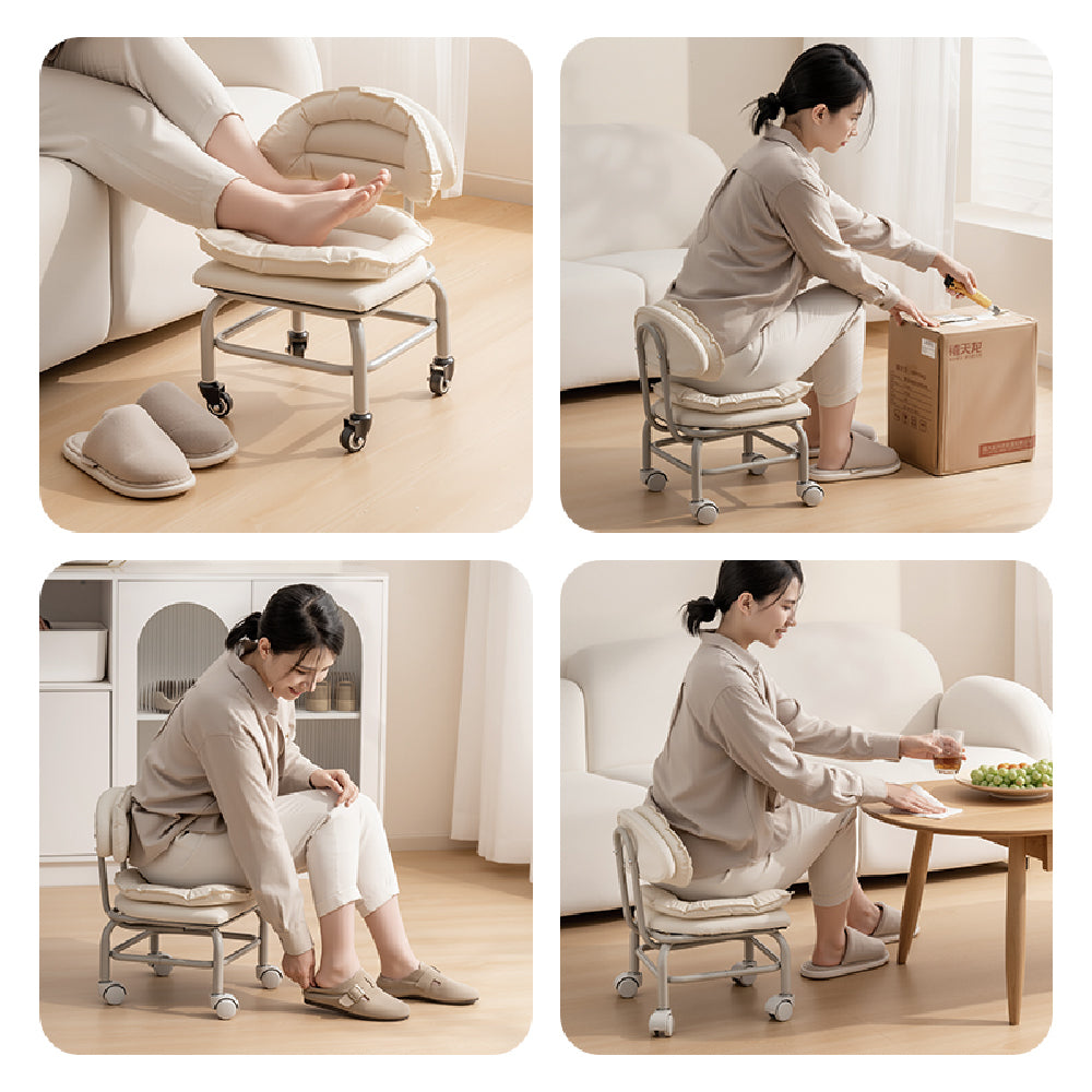 🔥NEW🔥Citylife Swivel Low Roller Seat Stool Children Small Chair Round Stool with Sofa Cushion Foot Pulley Moving