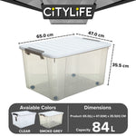 Citylife 84L Widea Transparent Storage Box Stackable Storage Large Container Box With Wheels X-6324