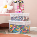 Citylife 43L Transparent Organizer Stackable Storage Container Box With Extra Compartment Tray X-6018