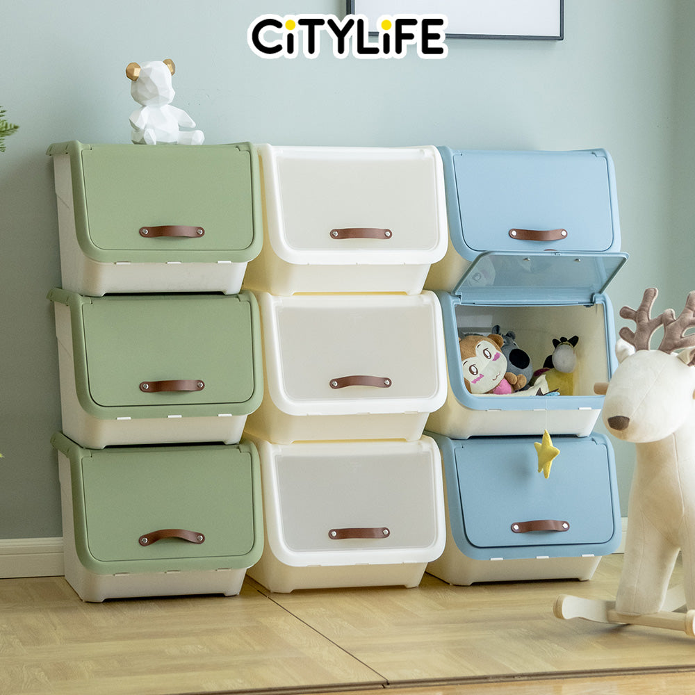 Citylife 35L Front Opening Container Box Stackable Storage Box With PU Leather Handle X-6322