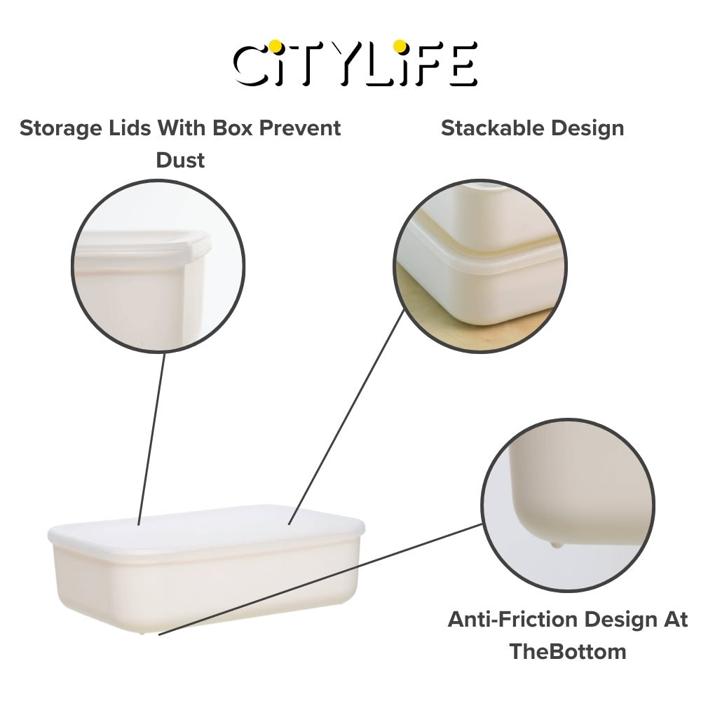 (Bundle of 2) Citylife 2.7L Organisers Storage Boxes Kitchen Containers Wardrobe Shelf Desk Home With Closure Lid - XS H-7701