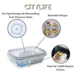 (Bundle of 2) Citylife Air-tight Glass Lunch Box Oven Microwave Glass Food Container Bento Box With Divider H-849091