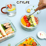 (Gift Pack Bundle) Citylife Air-tight Glass Lunch Box Oven Microwave Glass Food Container Bento Box W Divider H-849091