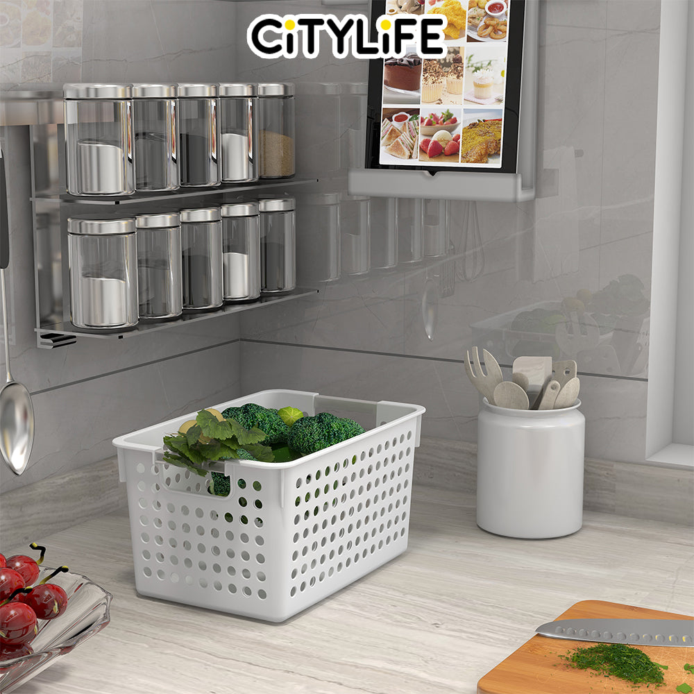 (BUNDLE OF 2) - Citylife Plastic Storage Basket Organizer Toy Storage Kitchen Organizer with handle Basket with holes L-7101020304